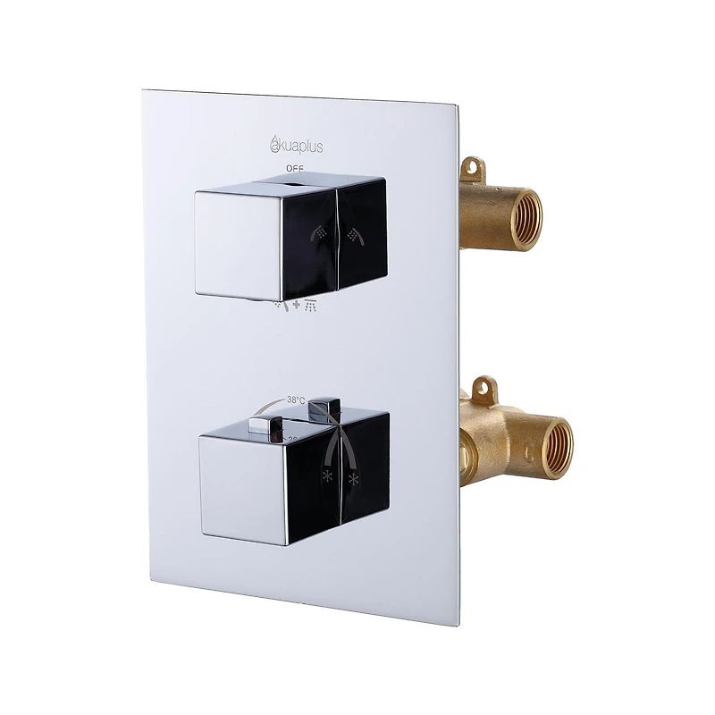 Square 3-functions thermostatic valve. handheld handshower and showerhead, or simultaneously