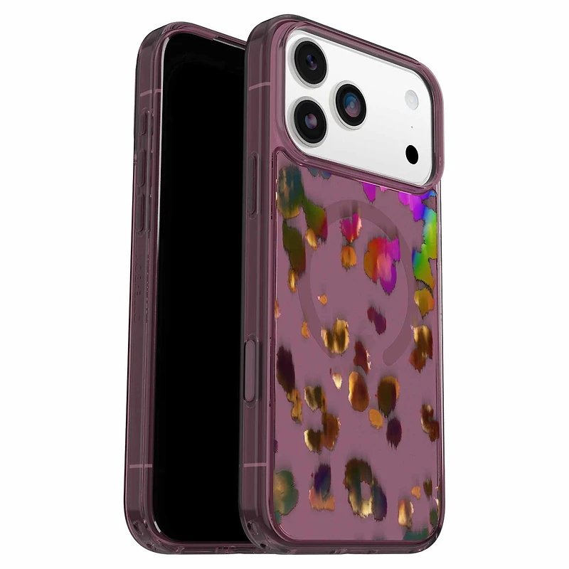 OtterBox Étui Symmetry Clear MagSafe avec Contrôle de la Caméra Leopard Shift (Rose) pour iPhone 17