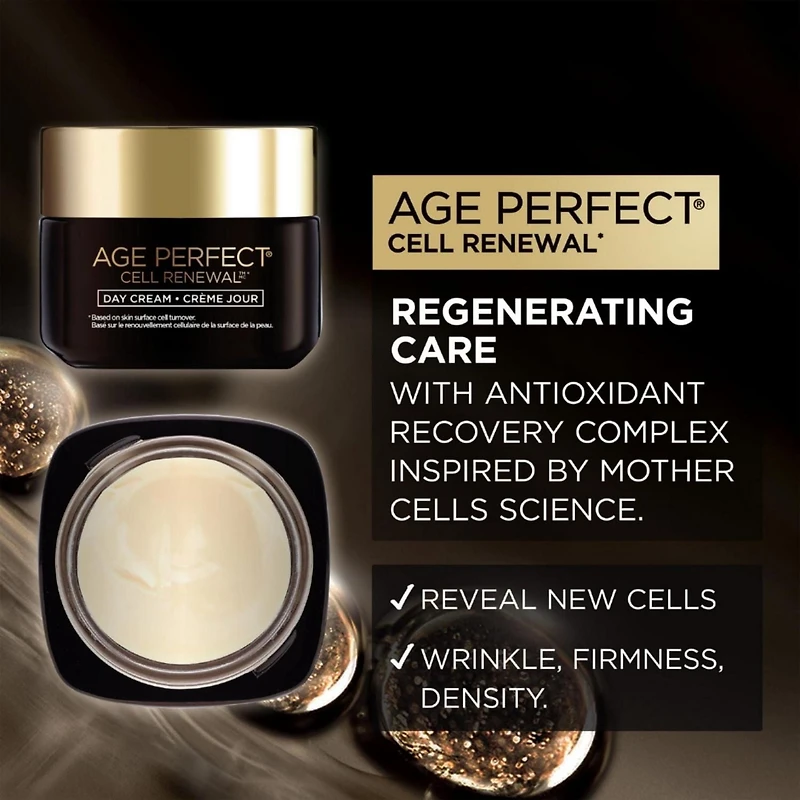 L'Oréal Paris Day Moisturizer Cream, Age Perfect Cell Renewal, Antioxidant Recovery Complex, Reduces look of Wrinkles, Firmer & More Radiant Skin, Younger Looking Skin, Skincare, 48 ml, Day moisturizer, 48 ml