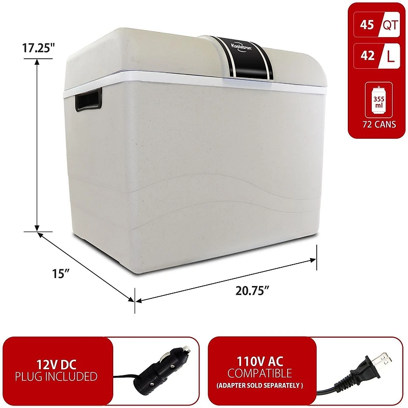Koolatron Glacière/réchauffeur électrique 12 V, réfrigérateur thermoélectrique pour voiture 42 L (45 pintes), mini réfrigérateur portable, gris