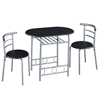 Fullfurnique Modern 3-piece Round Dining Table and 2 Chairs Set with Steel Legs, Black