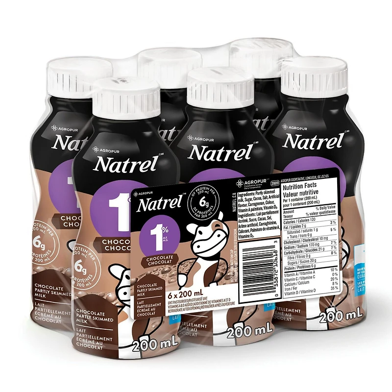 Lait au chocolat partiellement écrémé 1 % Natrel 6x200 ml
