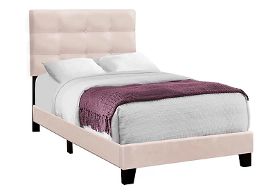 Monarch Specialties  Lit, Taille Jumelle, Rembourré, Chambre À Coucher, Cadre Seulement, Jeune, Adolescent, Juvénile, Boucle Gris Foncé, Transitionnel
