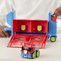 Playskool Heroes Transformers Rescue Bots Academy Flip Racers - Figurine Optimus Prime Remorque-propulseur