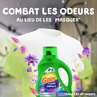 Détergent à lessive liquide Gain Odeur Defense, parfum Fraîcheur éclatante, 4,2 L, 100 brassées, 2 en 1, détergent à lessive liquide, compatible avec les laveuses HE