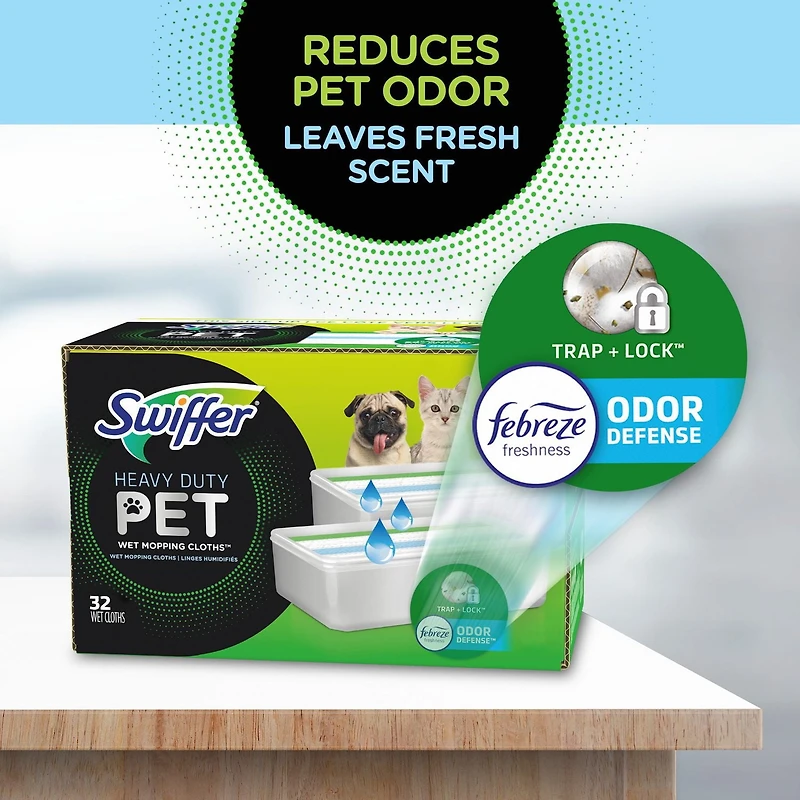 Swiffer Sweeper Pet Heavy Duty Multi-Surface Wet Cloth Refills for Floor Mopping and Cleaning, Fresh scent, 20 count