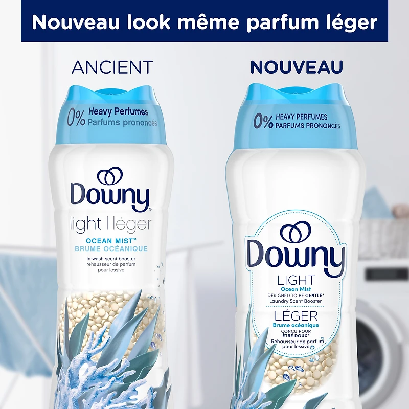 Perles rehausse-parfum pour lessive Downy Léger, parfum Brume océanique, perles pour les tissus pour la lessive, conçues pour être douces avec une légère bouffée de parfum, sans parfums prononcés