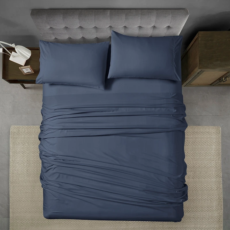 Swift Home Basic 4-Piece Queen Size Sheet Set, Ultra Soft, Deep Pocket, Easy Care Bedding Set, Navy