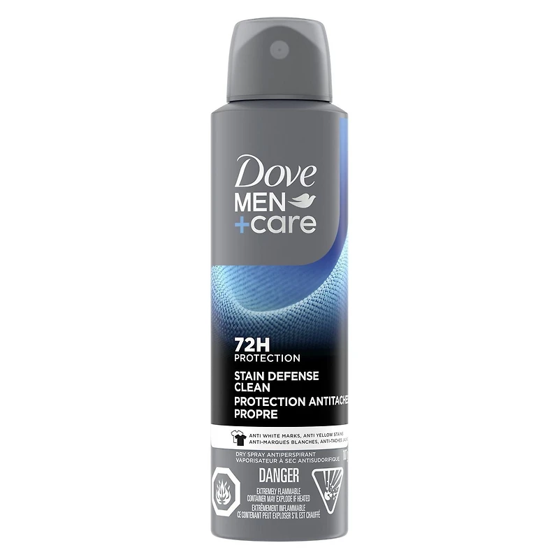 Dove Men+Care Antisudorifique Déodorant en Spray Sec Anti-Traces Blanches et Taches Jaunes, Protection contre la Transpiration et les Odeurs pendant 72 heures, Défense contre les Taches Propres avec l 107g
