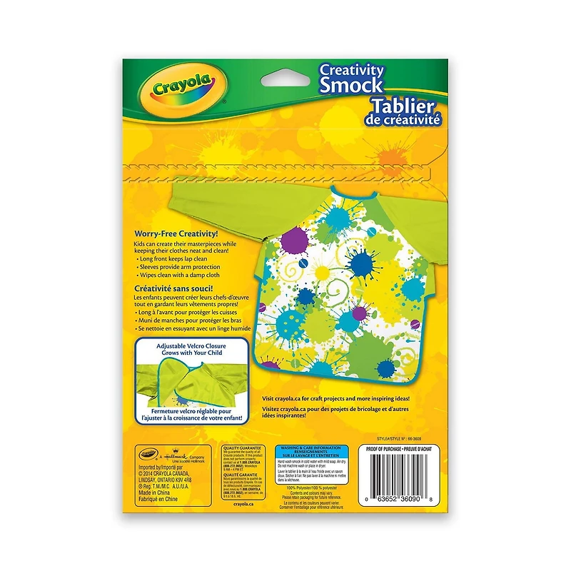 Crayola Creativity Smock, Wipes clean with a damp cloth
