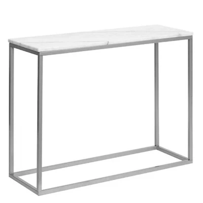 Loxhill Table with faux marble top and a stainless steel base