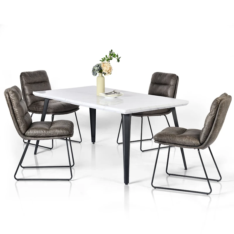 Homy Casa 5 Piece Dining Room Set - Rectangular Dining Table and 4 Industrial Side Chairs for 4 Person