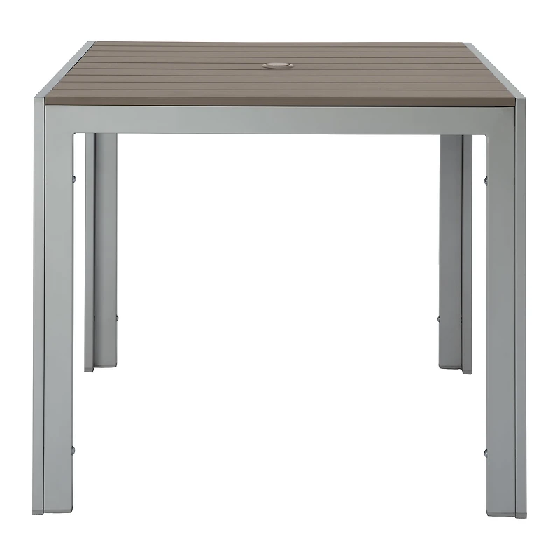 Table de salle à manger carrée CorLiving Gallant en aluminium argenté et polybois taupe