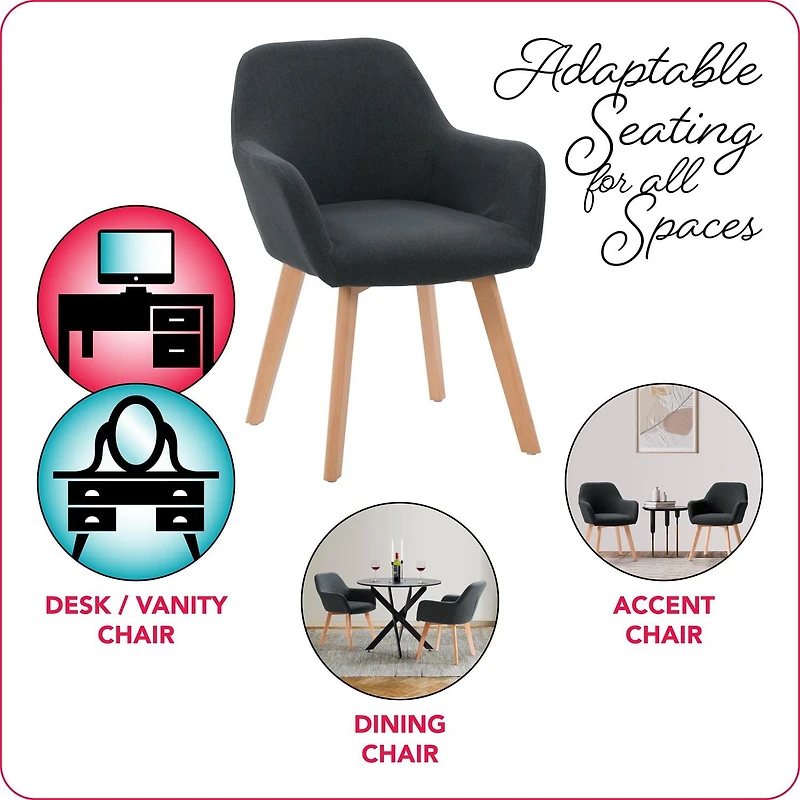 CorLiving Ayla Upholstered Indoor Dining Side Chair with Arms and Wood Legs