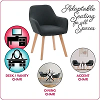 CorLiving Ayla Upholstered Indoor Dining Side Chair with Arms and Wood Legs