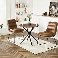 Ensemble salle à manger industriel Homy Casa avec chaises en similicuir, table espresso ronde pour 2 personnes et pieds luge, coin repas compact pour cuisine ou appartement, brun