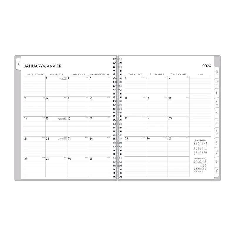 Agenda hebdomadaire/mensuel 2024, 8,5 po x 11 po, Blue Sky, Gris