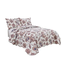 Marina Decoration Parure de lit ultra douce avec couvre-lit en tissu Pinsonic imprimé en relief et taies d'oreiller, motif floral cachemire taupe