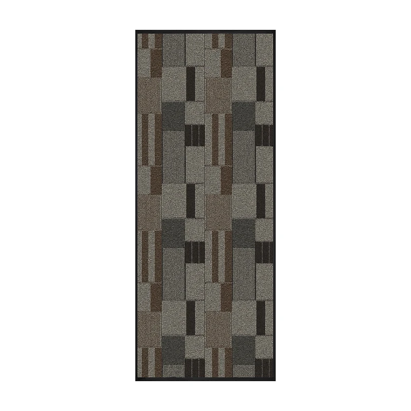 Mainstays Indoor/Outdoor Modern Geometric Machine-Tufted Taupe Grey and Brown Runner Rug, 2' x 5', Vinyl Backing, Easy to Clean