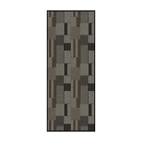Mainstays Indoor/Outdoor Modern Geometric Machine-Tufted Taupe Grey and Brown Runner Rug, 2' x 5', Vinyl Backing, Easy to Clean