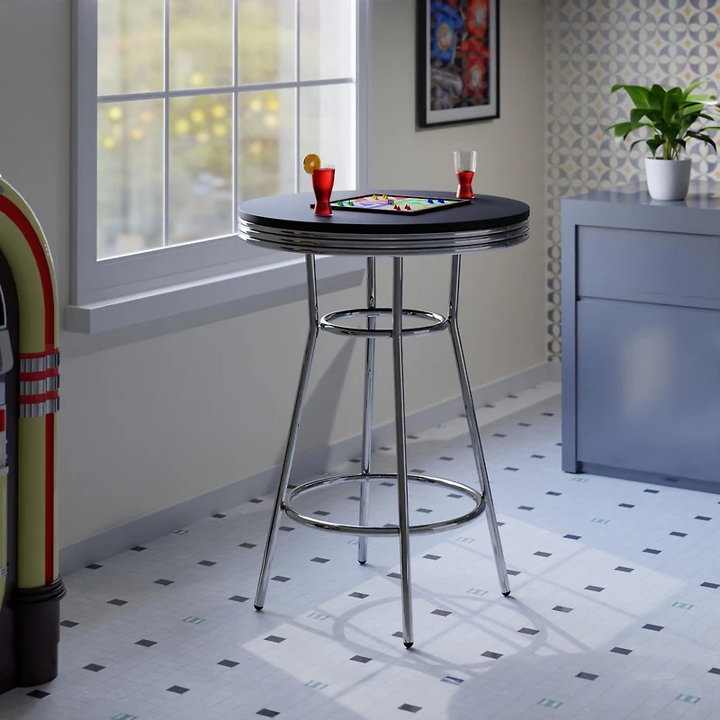 Winsome Table de pub ronde Summit, noir et chrome  - 93030