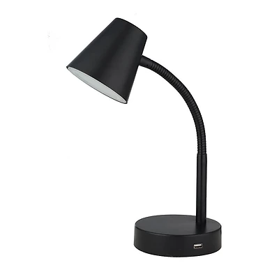 Lampe de bureau DEL noire avec port USB, Mainstays