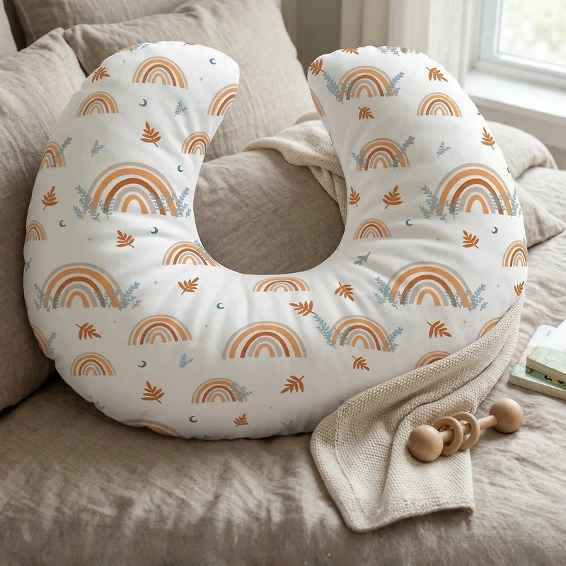 Coussin d’allaitement Jolly Jumper Baby Sitter - Rainbows | Coussin de soutien 100 % coton, hypoallergénique pour l’allaitement, l’assise et la détente | Fabriqué au Canada