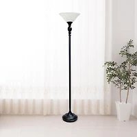 Lampadaire Torchiere Elegant Designs à 1 Lumière avec Abat-Jour en verre marbré blanc, bronze et blanc