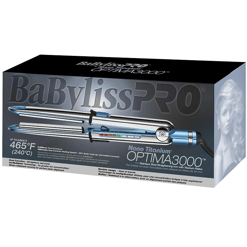 BaByliss Pro Optima 3000 Fer plat professional en acier inoxydable de 1 ¼ po