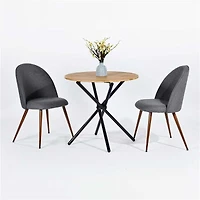 Homy Casa 3-Piece Dining Set with 31.5 inch Faux Dark Brown Table 2 Chairs for Breakfast Nook, Grey Fabric