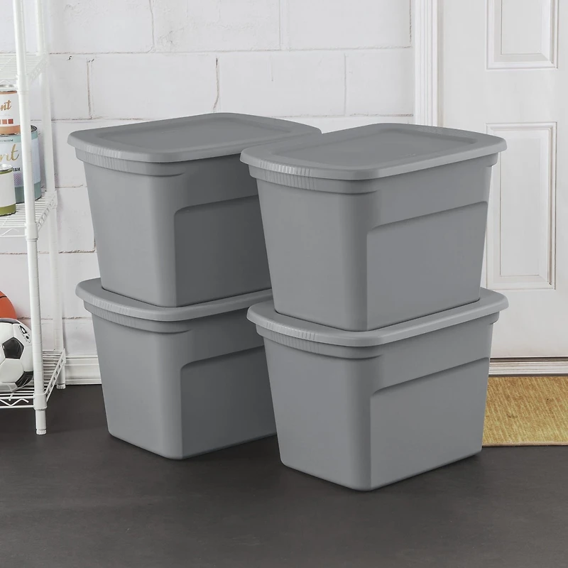 Sterilite 68 Liter Tote, Plastic Storage Bin with Snap-on Lid, Stackable, Gray - 8 PK