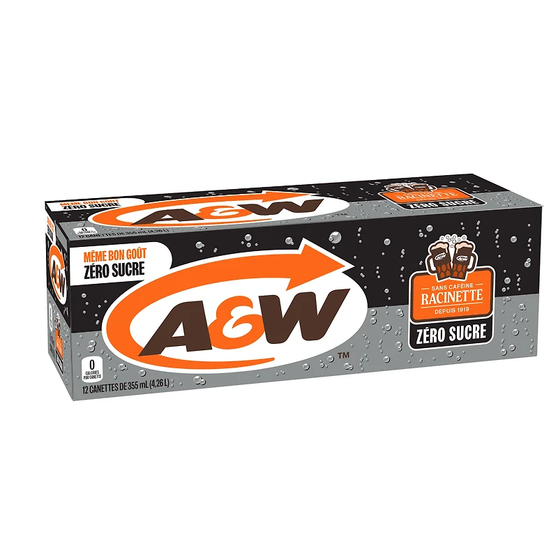 A&W Zero Sugar Root Beer® 355mL Cans, 12 Pack