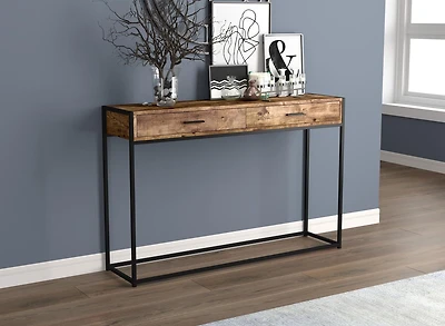 Safdie & Co. Table Console 48L Bois Brun Récupéré 2 Tirroirs Métal Noir