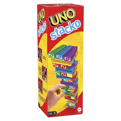 ​UNO Stacko Game for Kids and Family with 45 Colored Stacking Blocks, Loading Tray and Instructions, Makes a Great Gift for 7 Year Olds and Up