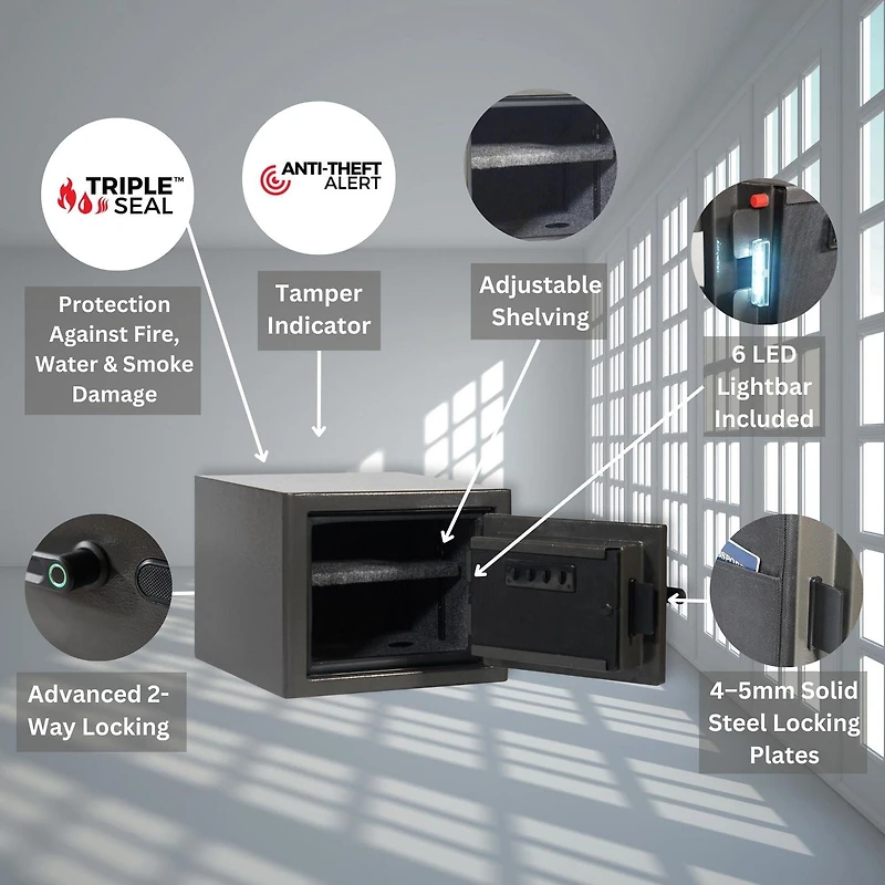 Coffre-fort pour la maison et le bureau de 11,5 po de hauteur de la série Diamond avec serrure biométrique et protection à triple joint [0,75 pi³]