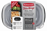 Rubbermaid TakeAlongs 3.7-Cup Food Storage Containers with Divided Base, Black, 10 Piece Set