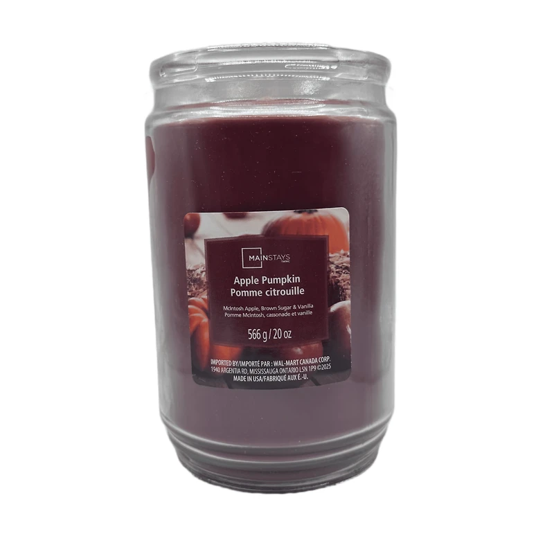 MAINSTAYS PL Bougie parfumée en pot de verre à mèche unique, à la pomme et à la citrouille, 567 g (20 oz) MAINSTAYS PL Bougie parfumée en pot de verre à mèche unique, à la pomme et à la citrouille, 567 g (20 oz)