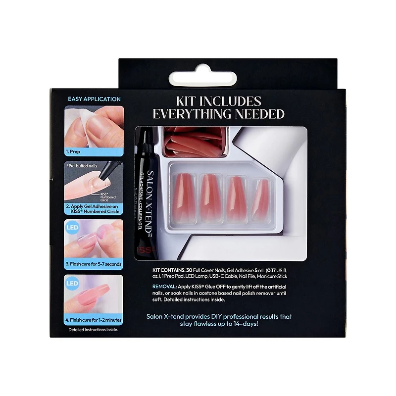 KISS Salon X-tend LED Soft Gel System, Tone, Medium Coffin, 30 count., X-tend LED - Tone