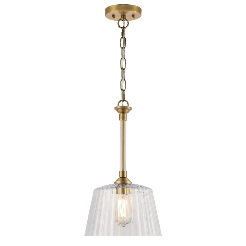 Westinghouse Lighting Pendentif à 1 lumière Aggie -Laiton Brossé et un abat-jour en verre côtelé