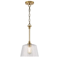 Westinghouse Lighting Pendentif à 1 lumière Aggie -Laiton Brossé et un abat-jour en verre côtelé