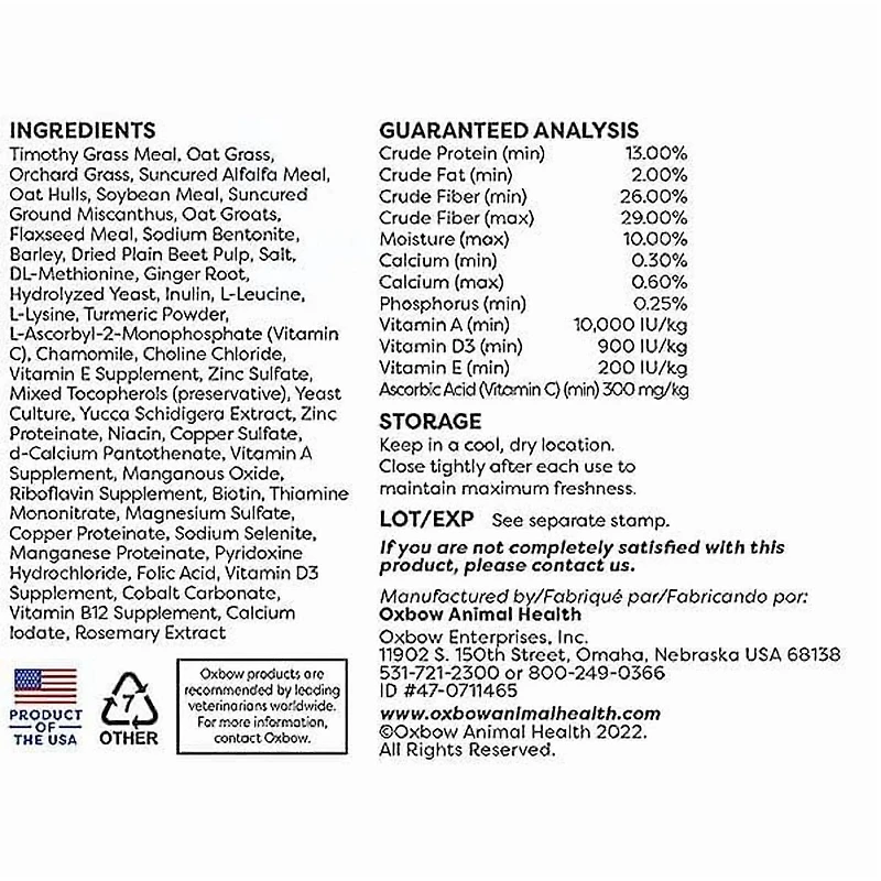 Oxbow Essentials Nourriture pour Cobaye Âgé, 8lb