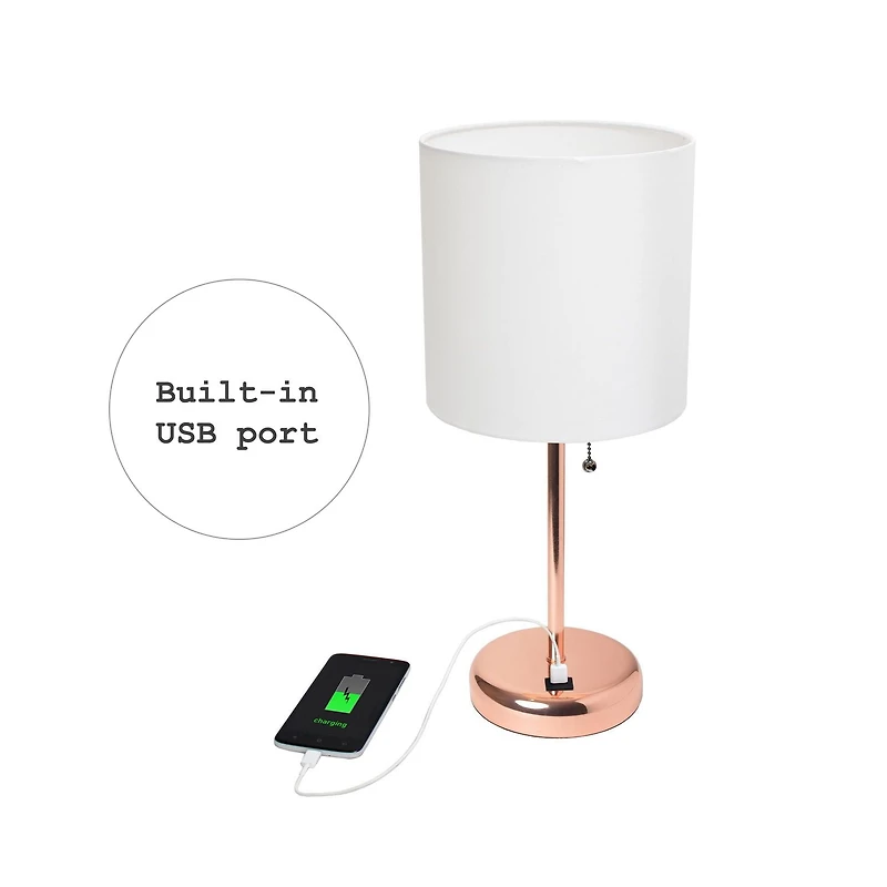 LimeLights Stick Lamp with USB charging port and Fabric Shade 2 Pack Set