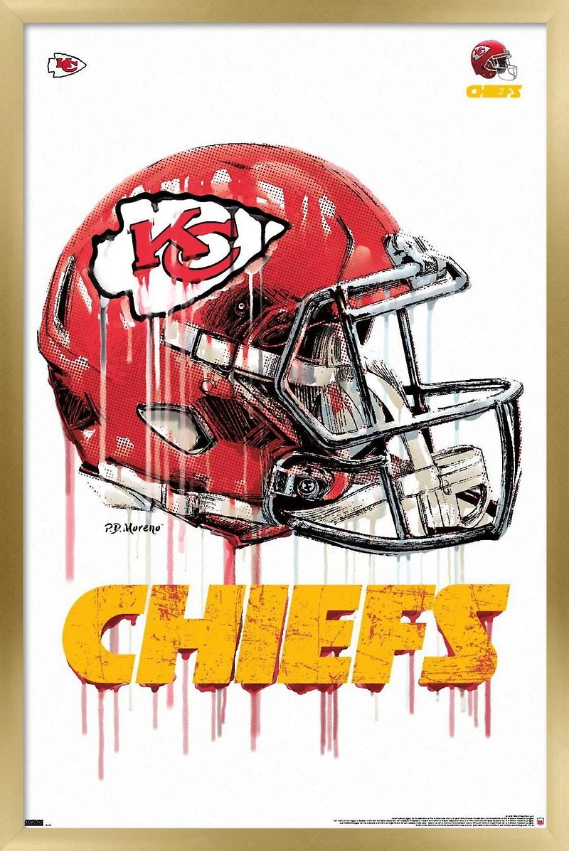 NFL Kansas City Chiefs - Drip Helmet 20 Wall Poster, 14.725" x 22.375" Framed