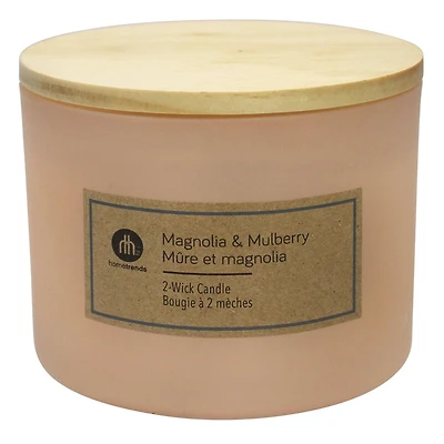 Hometrends 12oz Bougie parfumée à 2 mèches aux mûre et magnolia en pot givré