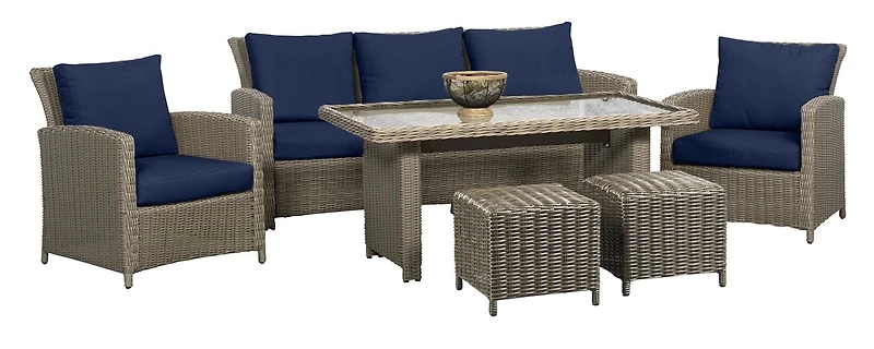 Oakmont Ensemble de conversation de patio avec table haute 6 pièces en bleu marine
