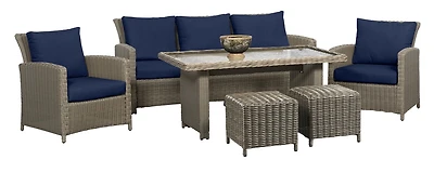 Oakmont Ensemble de conversation de patio avec table haute 6 pièces en bleu marine