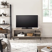 Fullfurnique Freestanding TV Table with Metal Supports and Storage Shelf, Gray