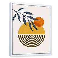 Designart Botanical Minimalist Leaf With Abstract Shapes IV FLOAT FRAME WALL ART