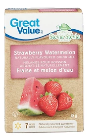 Mélange Great Value pour boisson aromatisé naturellement, fraise et melon d'eau 63 g, 7 sachets