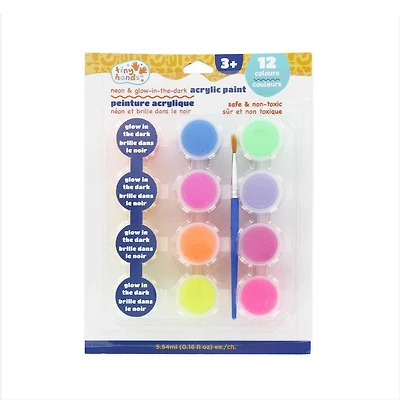 TINY HANDS Acrylic Paint Set, Neon, Glow in the Dark, 12 colours, Age 3+, Kids, Crafts, ACRY PAINT 12PC NEON
